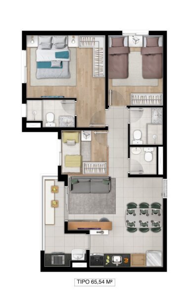 65m (03 Dorms/Suite)