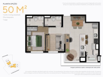 50m 1 Suite/Living Ampliado